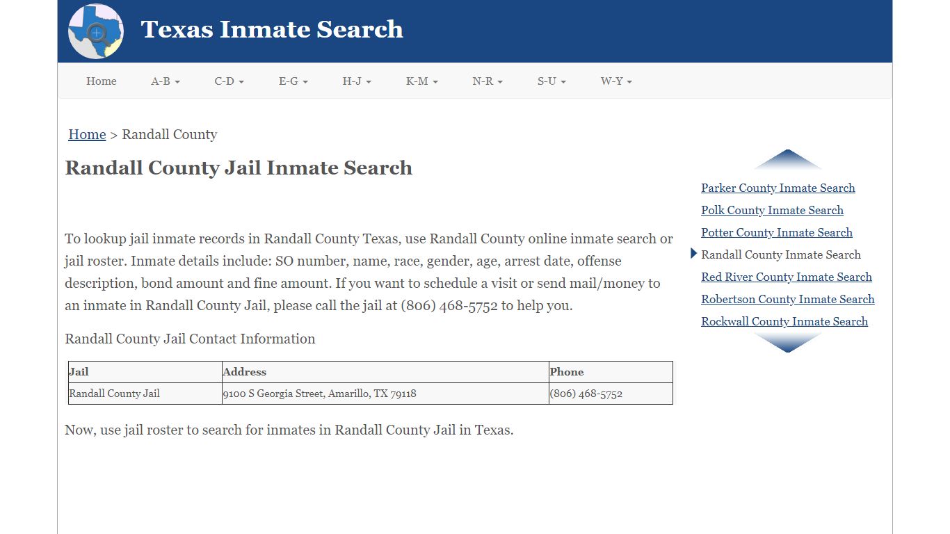 Randall County TX Jail Inmate Search