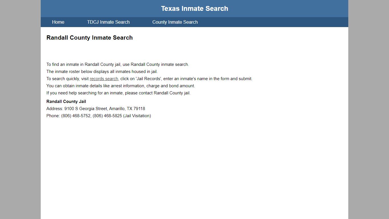 Randall County Jail Inmate Search